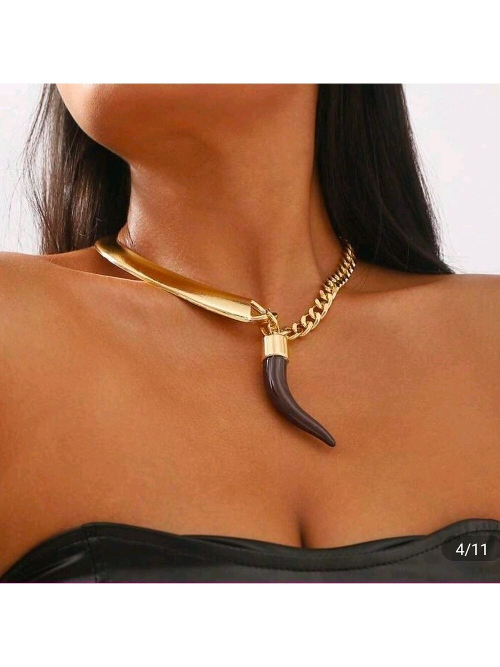 Gold and Brown Horn Pendant Necklace